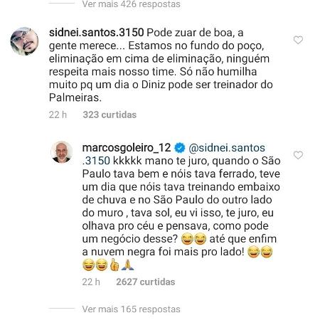 Marcos respondeu comentário de são-paulino no Instagram - Reprodução/Instagram