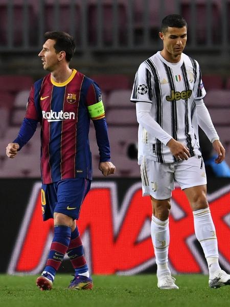 Lionel Messi e Cristiano Ronaldo, durante a partida entre Barcelona e Juventus - David Ramos/Getty Images
