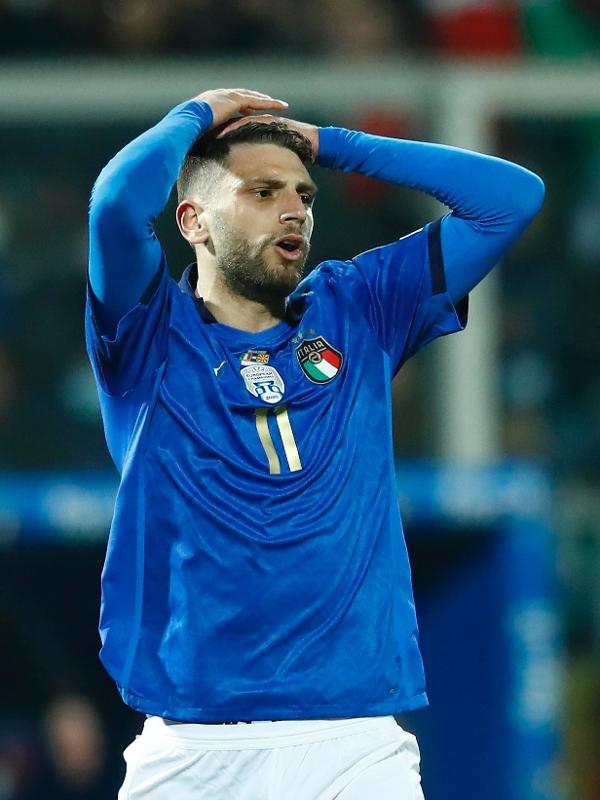 Domenico Berardi lamenta chance desperdiçada em jogo entre Itália e Macedônia do Norte pelas Eliminatórias Europeias