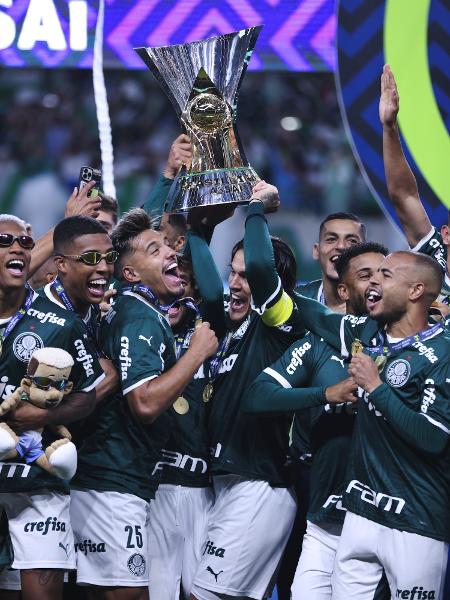 Jogadores do Palmeiras levantam troféu do Campeonato Brasileiro após vitória sobre América-MG - Ettore Chiereguini/AGIF