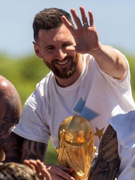 Lionel Messi em Buenos Aires, na comemoração do título da Copa do Mundo pela Argentina. - TOMAS CUESTA/AFP