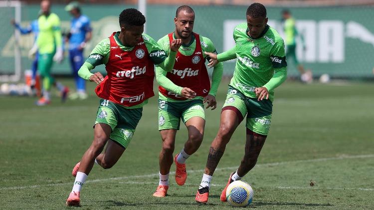 Estêvão participou de parte do treino do Palmeiras da última quarta-feira (2)