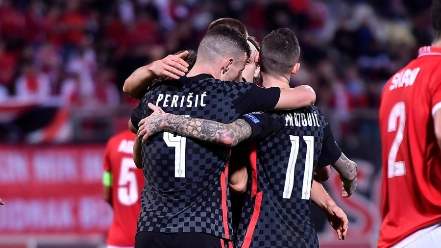 Jogadores da Croácia comemoram gol contra que garantiu o país na Copa do Mundo de 2022 - Divulgação/Federação Croata de Futbol (HNS)