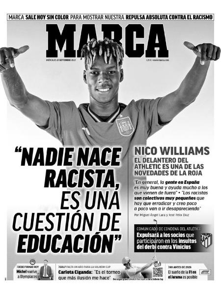 Capa do jornal espanhol "Marca" repudiou racismo após caso Vini Jr - Reprodução/Marca