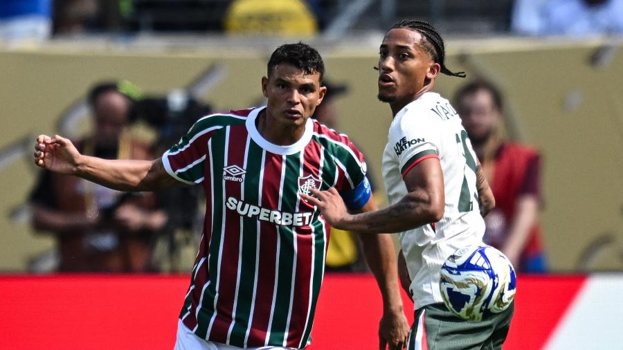 Thiago Silva e João Pedro em ação durante Fluminense x Chelsea, jogo do Mundial Thiago Silva e João Pedro em ação durante Fluminense x Chelsea, jogo do Mundial
