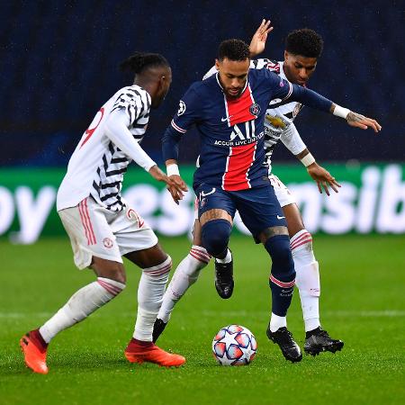 Neymar em ação na estreia do PSG na Liga dos Campeões 2020/21, contra o Manchester United, no estádio Parque dos Príncipes, em Paris (França) - Aurelien Meunier/PSG