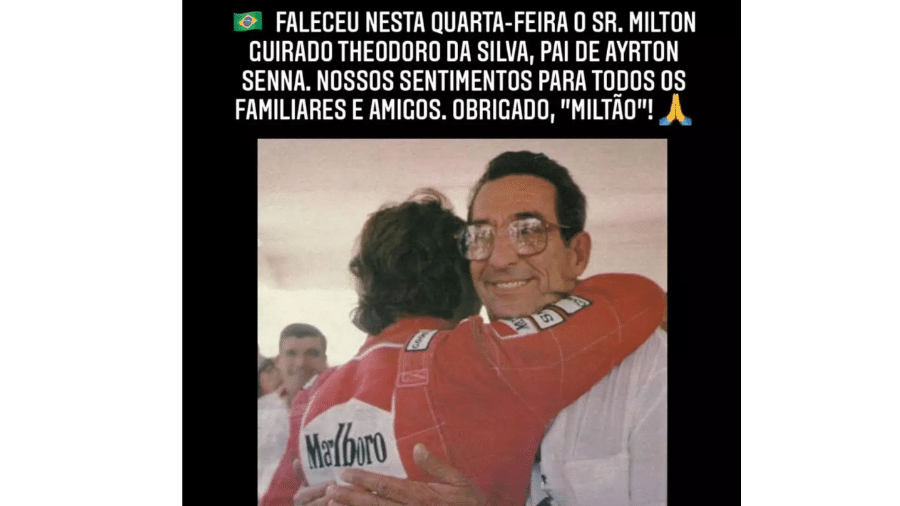 Pai de Ayrton Senna, Milton da Silva morre aos 94 anos - Instagram