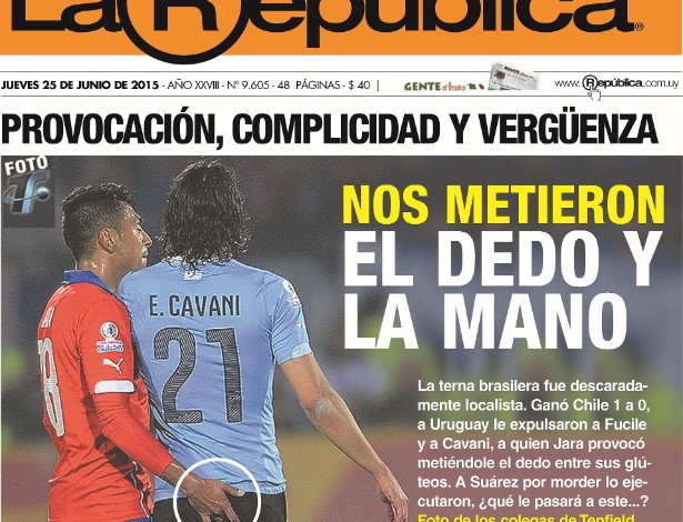 Capa do jornal uruguaio La República desaprova provocação chilena na Copa América - Reprodução