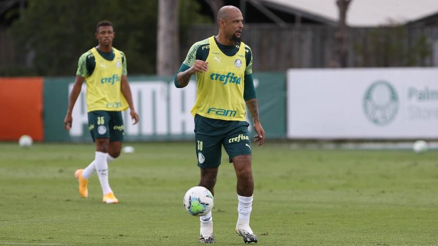 O jogador Felipe Melo, do Palmeiras, de volta ao campo depois de meses se recuperando de lesão - Cesar Greco/Palmeiras