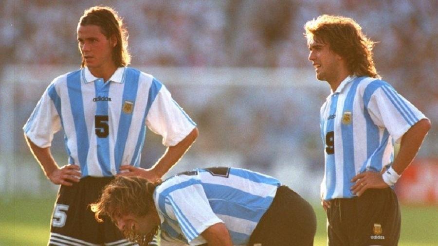 Redondo, Rodríguez e Batistuta em partida da Argentina em 1994 - Reprodução web