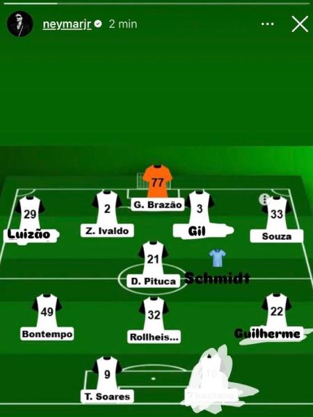 Publicação de Neymar com escalação do Santos; ela foi apagada pelo jogador