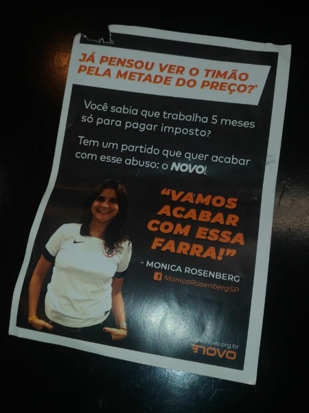 Propaganda de Monica Rosenberg distribuída na Arena Corinthians - Reprodução