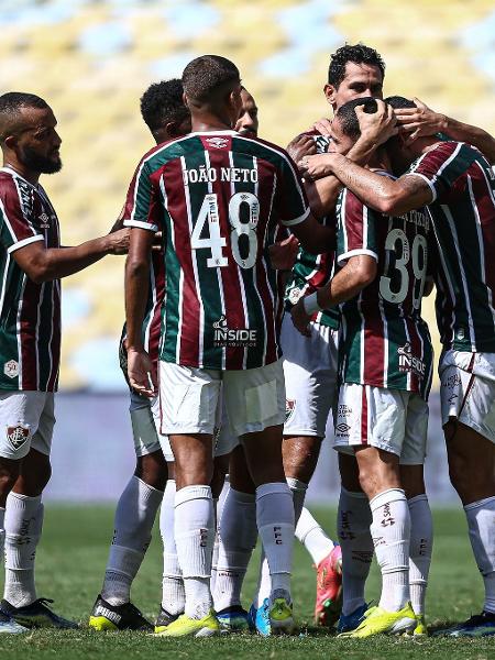 Jogadores do Fluminense comemoram gol sobre o Madureira, na última rodada da primeira fase do Carioca - Lucas Merçon / Fluminense F.C.