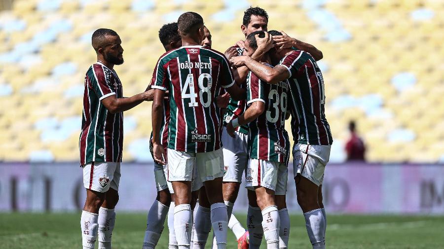 Jogadores do Fluminense comemoram gol sobre o Madureira, na última rodada da primeira fase do Carioca - Lucas Merçon / Fluminense F.C.
