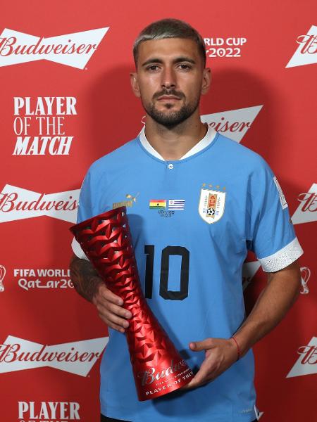 Giorgian de Arrascaeta foi eleito o melhor jogador em campo na partida entre Uruguai e Gana, pela Copa do Mundo. - Cathrin Mueller - FIFA/FIFA via Getty Images