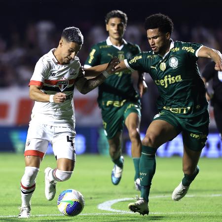 Ferreirinha e Murilo em ação no jogo São Paulo x Palmeiras, pelo Brasileiro