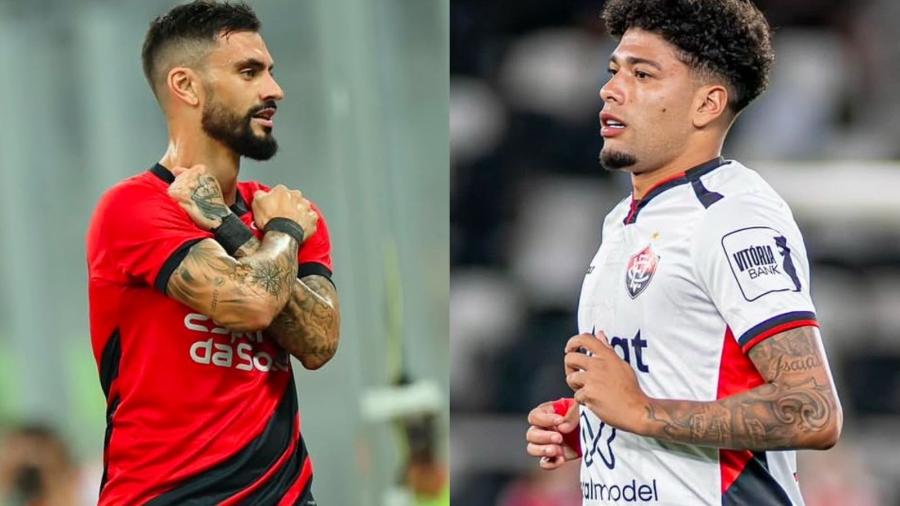 Gonzalo Mastriani (Athletico - à esquerda) e Filipe Machado (Vitória - à direita)