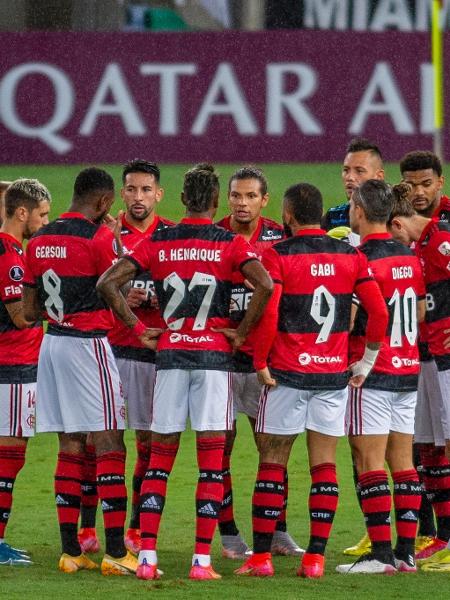 Jogadores do Flamengo antes da partida contra o Unión La Calera, pela Libertadores - Marcelo Cortes / Flamengo