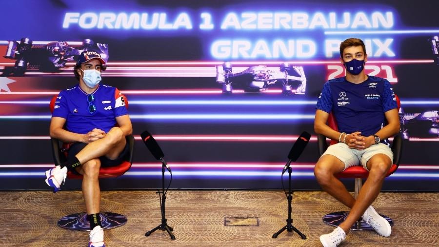 Alonso, da Alpine, e Russell, da Williams, durante entrevista coletiva - Francois Nel/Getty Images