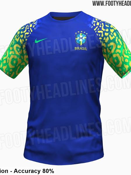 Suposta camisa do Brasil para a Copa do Qatar tem mangas verdes de "leopardo" - Reprodução/Footyheadlines