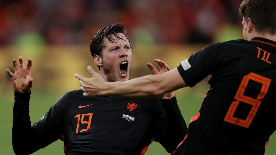 08.06.22 - Wout Weghorst, da Holanda, celebra vitória sobre o País de Gales pela Liga das Nações - Soccrates Images/Getty Images