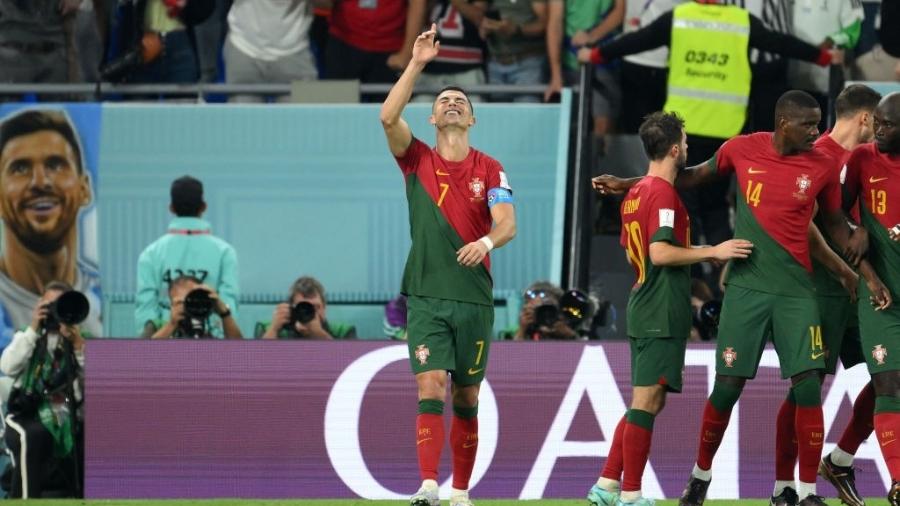Cristiano Ronaldo, de Portugal, celebra gol contra Gana na Copa do Mundo - Matthias Hangst/Getty Images