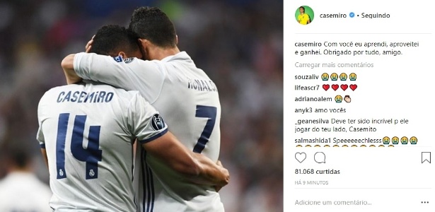 Juntos, Casemiro e CR7 foram tricampeões consecutivos da Liga dos Campeões - Reprodução/Instagram