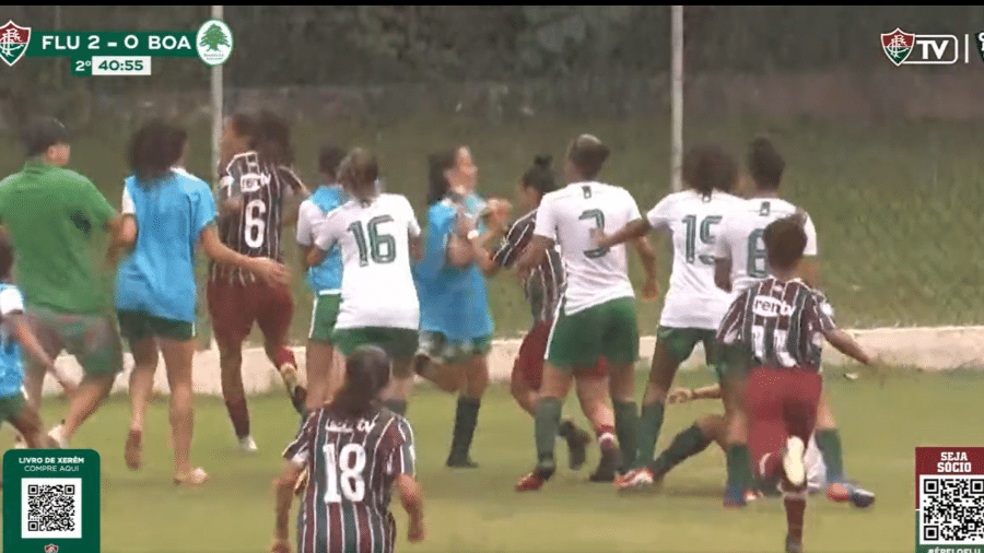 Jogo entre Fluminense e Boavista tem pancadaria e quatro expulsas - Reprodução/FluTV