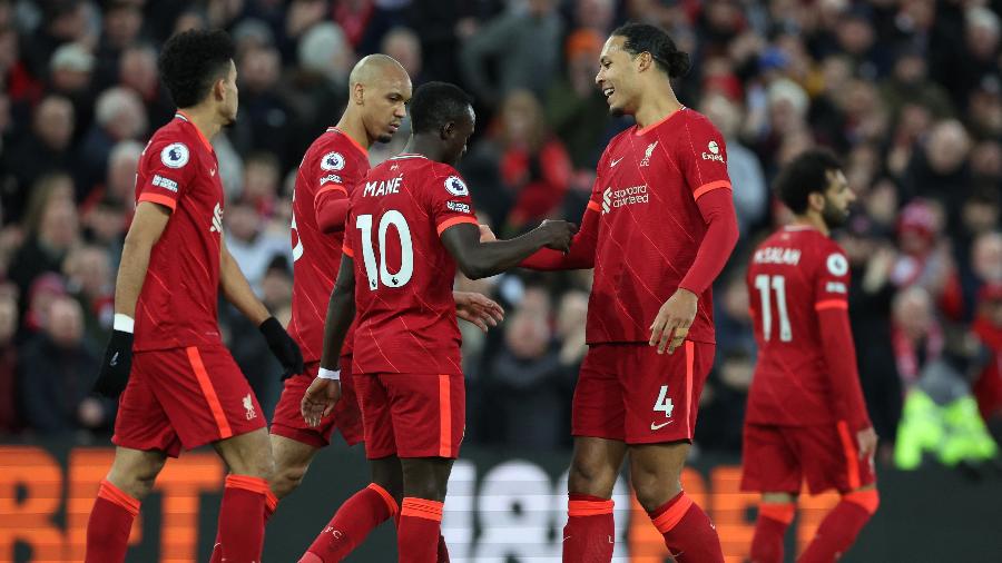 Liverpool comemora gol de Mané contra o West Ham - Phil Noble/Reuters