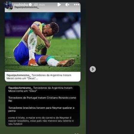 Raphinha compartilha stories defen defendendo Neymar de críticas - Reprodução/Instagram