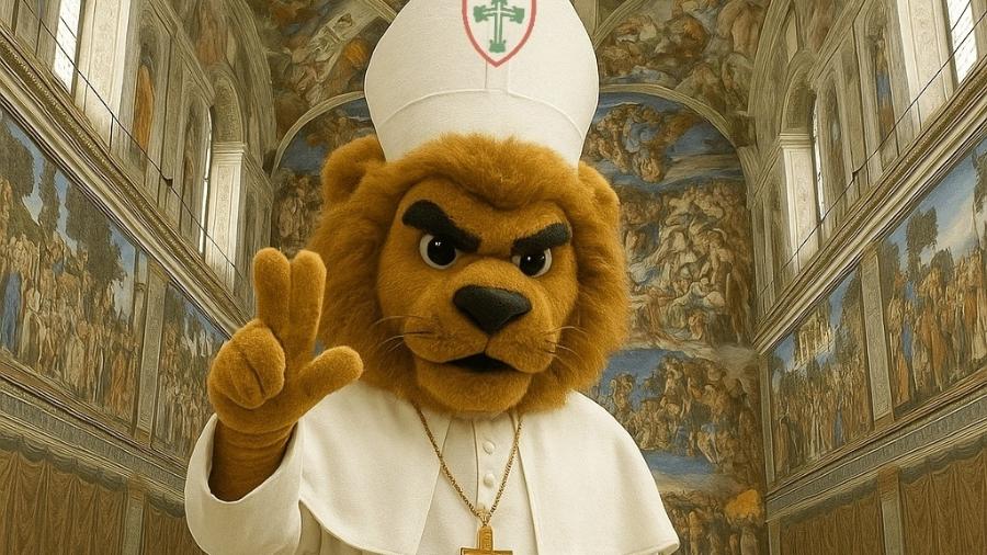 Portuguesa postou foto de seu mascote vestido de papa Portuguesa postou foto de seu mascote vestido de papa