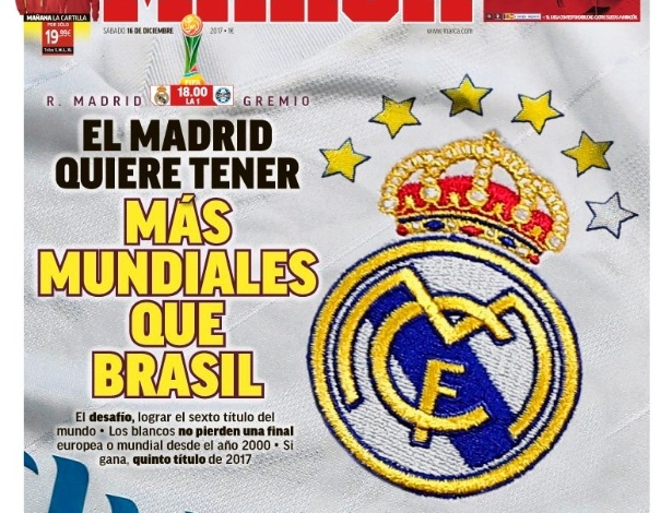 Capa do jornal espanhol "Marca" deste sábado (16) - Reprodução/Twitter