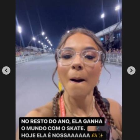 A skatista Pâmela Rosa curte o Carnaval no Sambódromo do Anhembi - Reprodução/Instagram