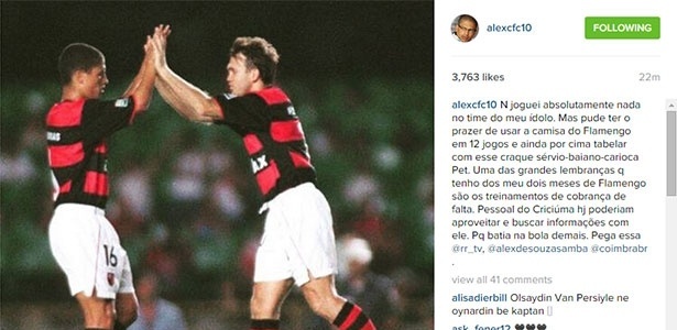 Alex com a camisa do Flamengo - Reprodução/Instagram