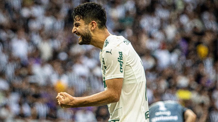 Flaco Lopez, do Palmeiras, comemora gol contra o Ceará pelo Brasileirão -  GABRIEL LEITE/W9 PRESS/ESTADÃO CONTEÚDO