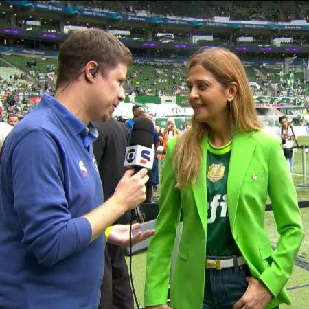 Leila Pereira, presidente do Palmeiras, dá entrevista ao canal SporTV antes da final do Paulistão - Reprodução/SporTV