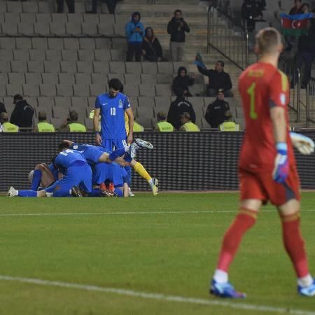 Comemoração do Azerbaijão contra a Suécia em jogo das Eliminatórias da Euro