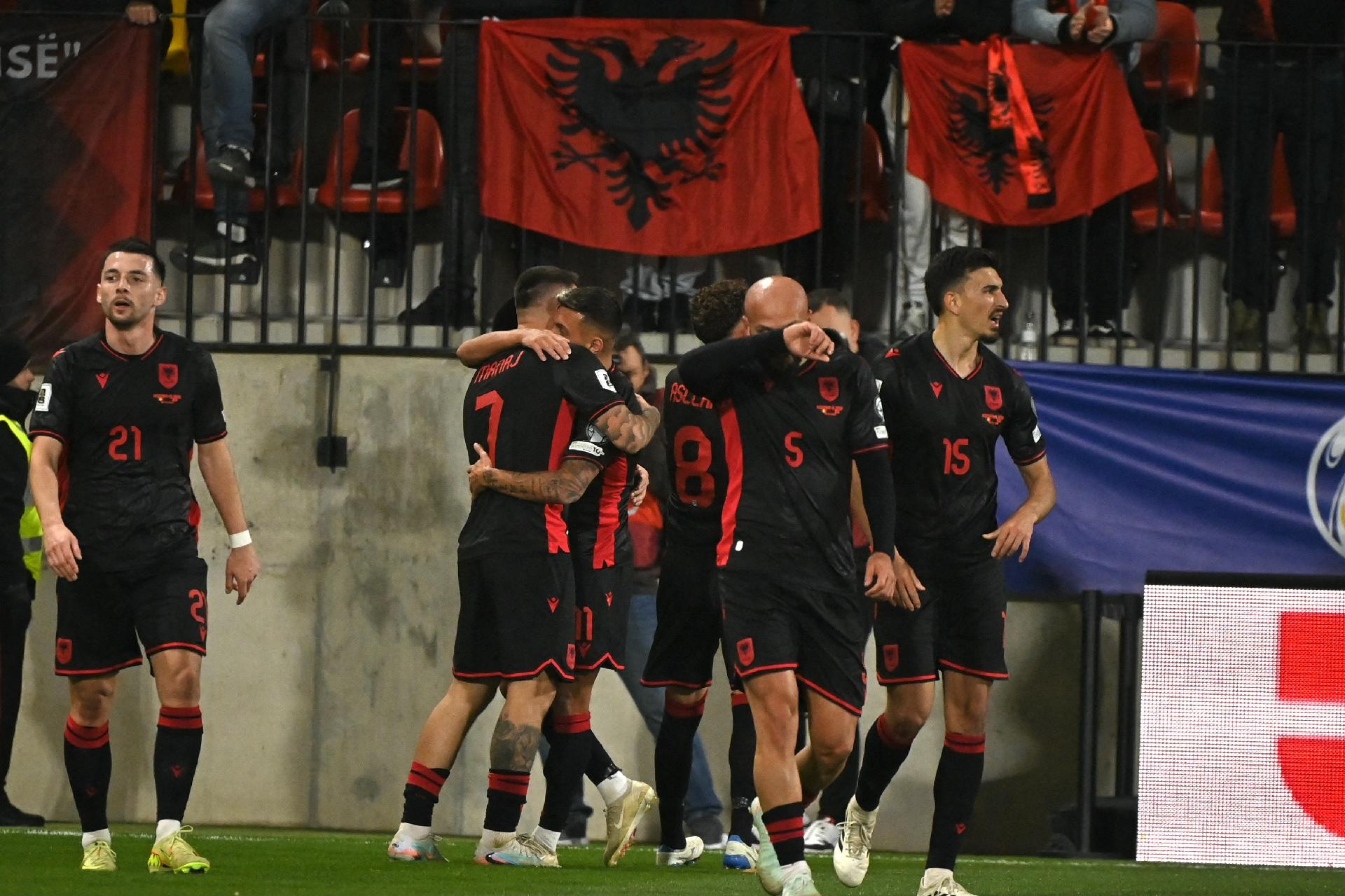 Jogadores da Albânia comemora gol contra Andorra, pelas Eliminatórias Europeias para a Copa do Mundo - undefined
