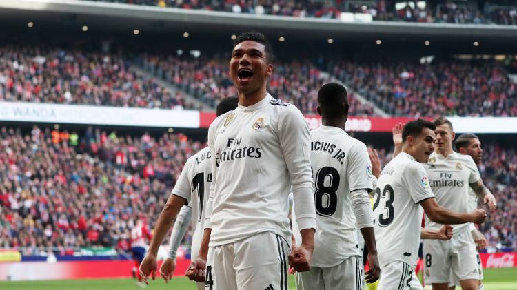 Casemiro comemora primeiro gol do Real Madrid sobre o Atlético - Susana Vera/Reuters - Susana Vera/Reuters