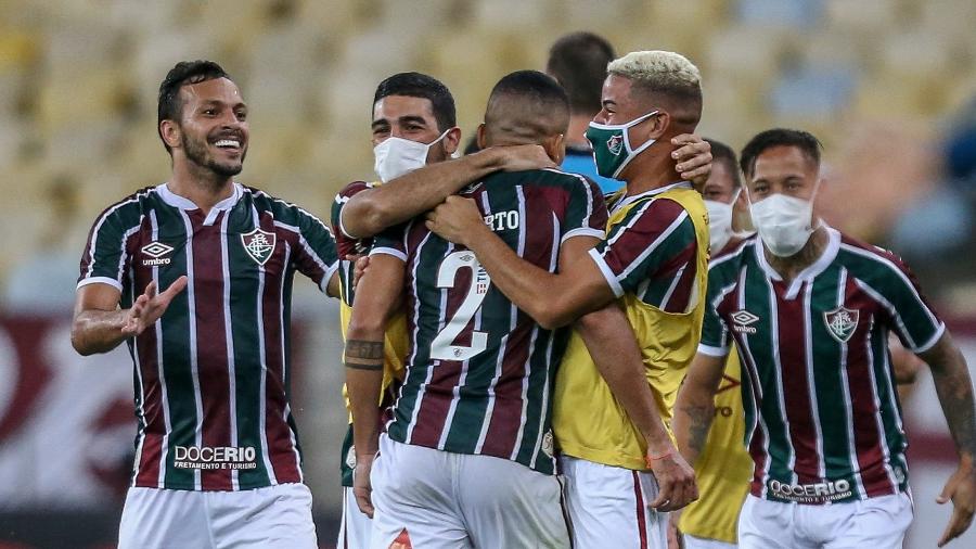 Jogadores do Fluminense comemoram gol de Gilberto sobre o Flamengo na final da Taça Rio - LUCAS MERÇON / FLUMINENSE F.C.