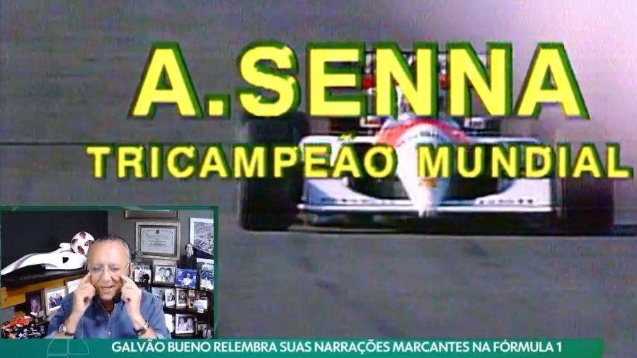 Galvão Bueno se emociona ao rever narração do tricampeonato de Ayrton Senna na Fórmula 1 - Reprodução/Globo