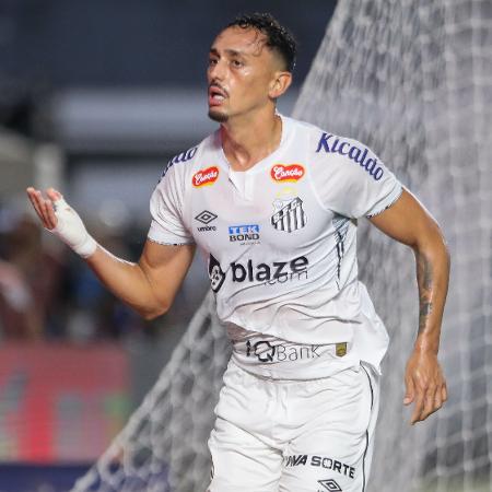  Pituca comemora gol em Santos x Ceará, partida da Série B