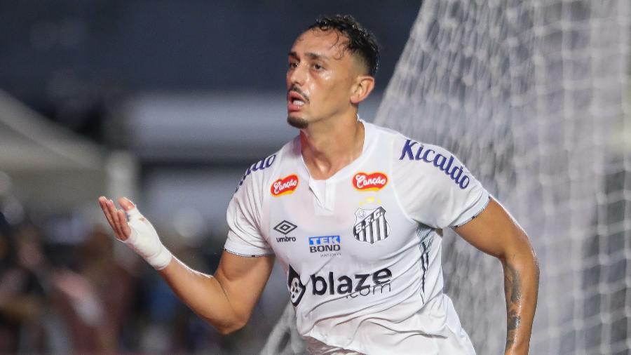  Pituca comemora gol em Santos x Ceará, partida da Série B