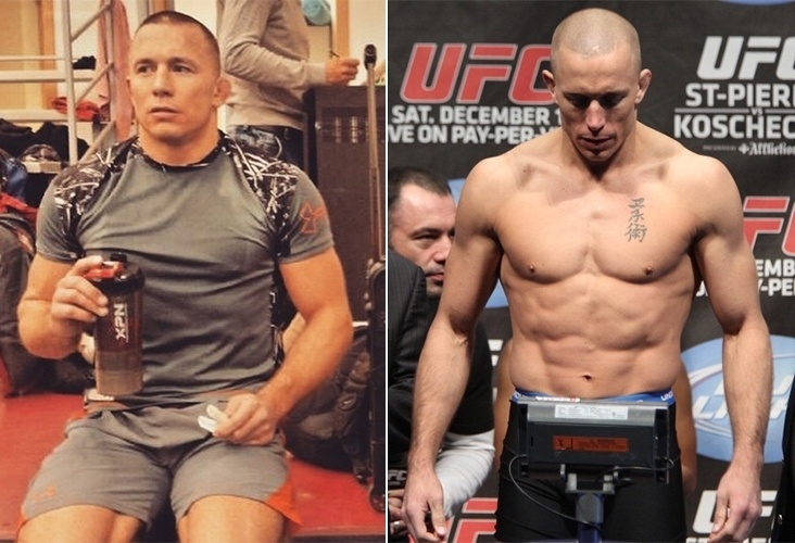 Hoje em uma pausa indeterminada na carreira, Georges St-Pierre não é dos que mais sofre, mas mostra na face o sacrifício do corte de peso - Arte/UOL