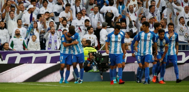 Jogadores do Málaga comemoram gol contra o Real Madrid - Javier Barbancho/Reuters - Javier Barbancho/Reuters
