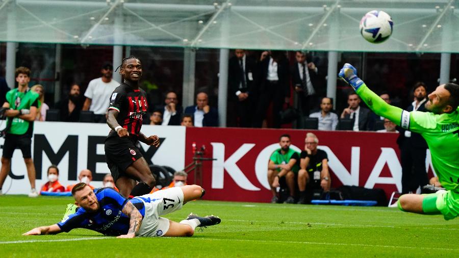 Rafael Leão marcou dois gols na vitória do Milan sobre a Inter de Milão - Pier Marco Tacca/AC Milan via Getty Images