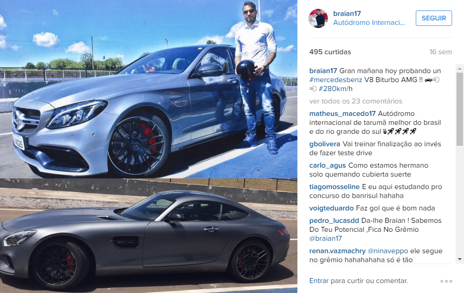 Braian Rodríguez curte tempo em Porto Alegre com carros e eventos - Reprodução/Instagram
