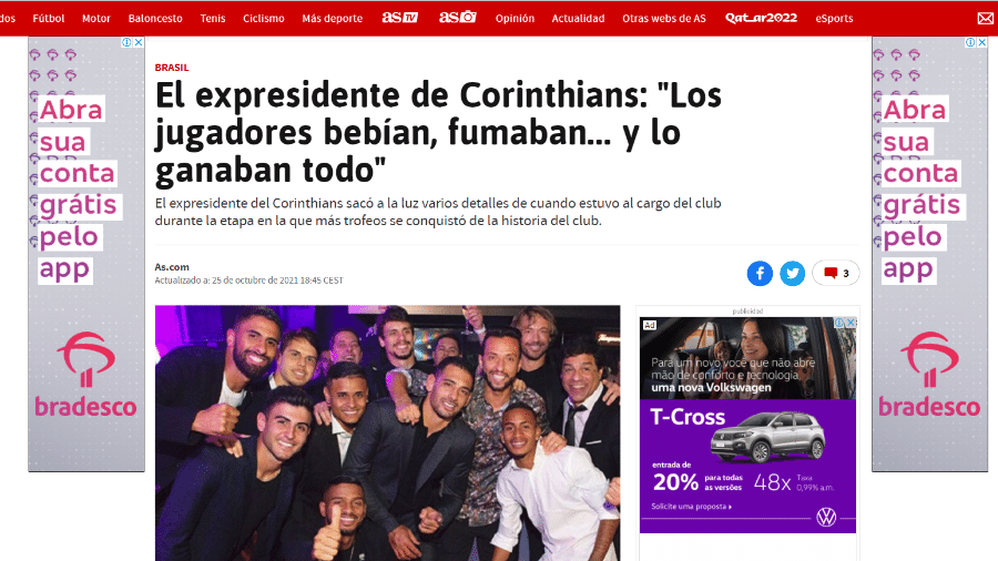 Jornal espanhol usa foto de elenco do São Paulo para falar do Corinthians - Transmissão