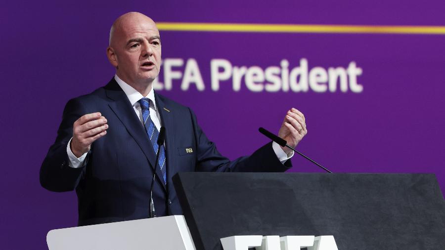 Gianni Infantino, presidente da Fifa, discursa no 72º congresso da entidade - Alexander Hassenstein - FIFA/FIFA via Getty Images