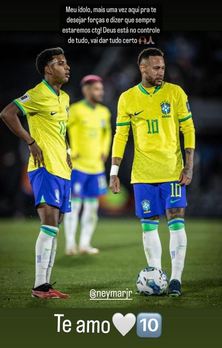 Rodrygo deixou recado enviando forças para Neymar, através do Instagram
